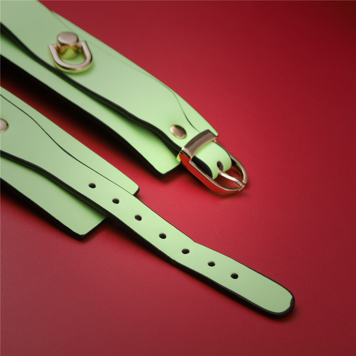 Adjustable PU Leather Bondage Cuff - Wrist/Ankle Restraint, Sold Individually(Luminous pink-Handcuffs)