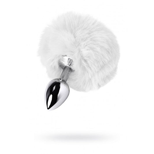 Metal Silver Anal Plug Small W White Tail