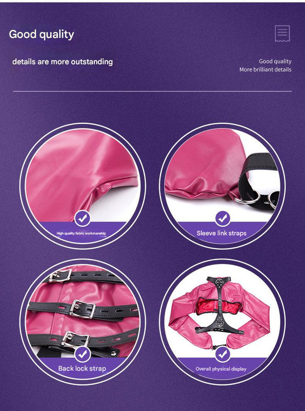 PU Leather Straitjacket Style Arm Binder & Posture Corrector with Adjustable Straps(Black)